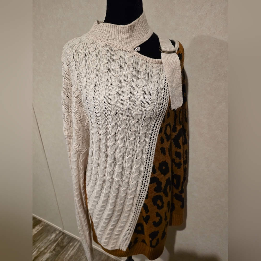 Cato Cream and Brown Cowl Neck Sweater
